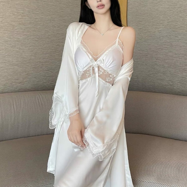 Ensembles nuisette et kimono avec détails de dentelle transparente-KR8