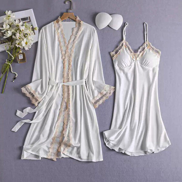 Ensemble nuisette et kimono en satin de soie, et dentelle- RK6