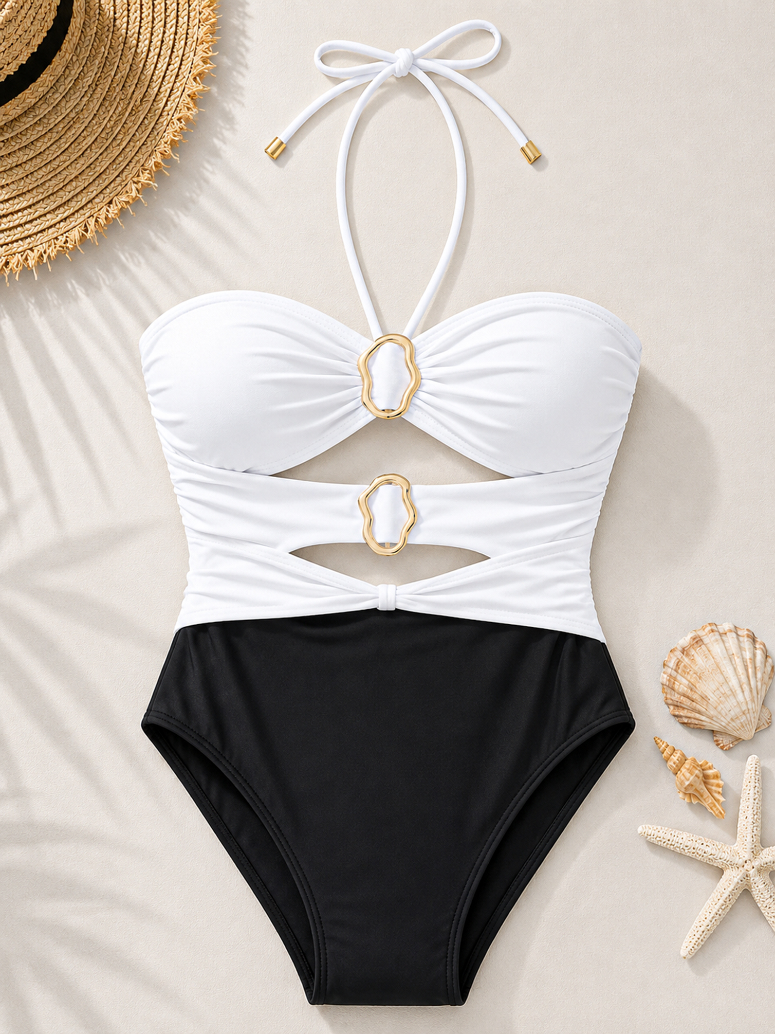 Maillot 1 pièce à découpes et détail bijou doré inoxydable, rembourrage amovible- M11 – Image 8