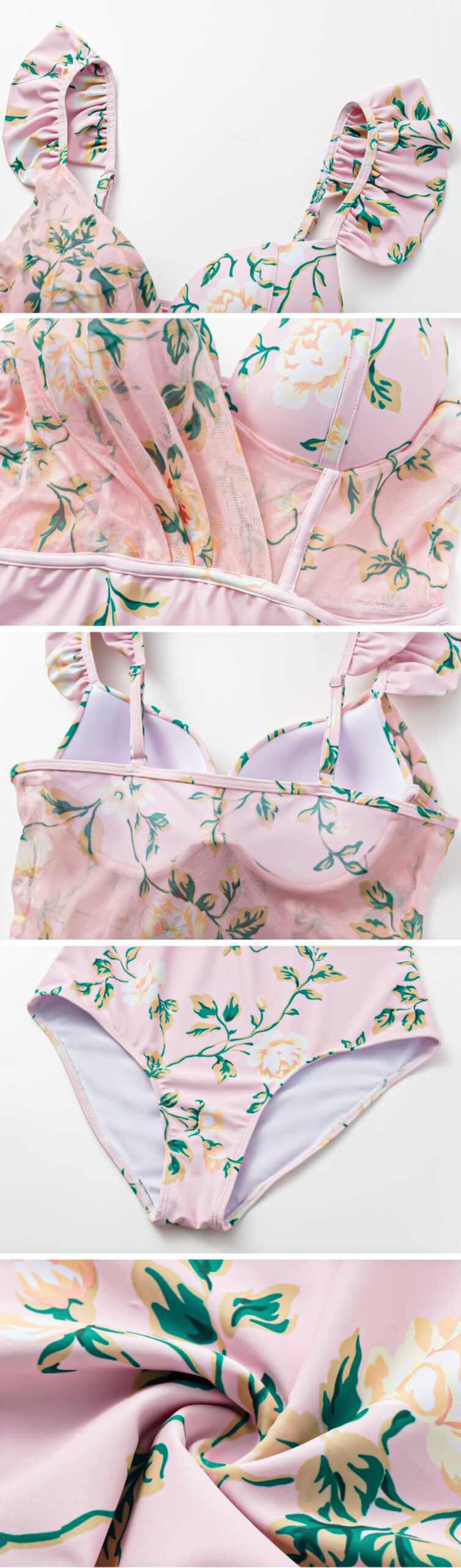 Maillot 1 pièce fleuri avec armatures, double rembourrage et bretelles à volants- M10 – Image 5