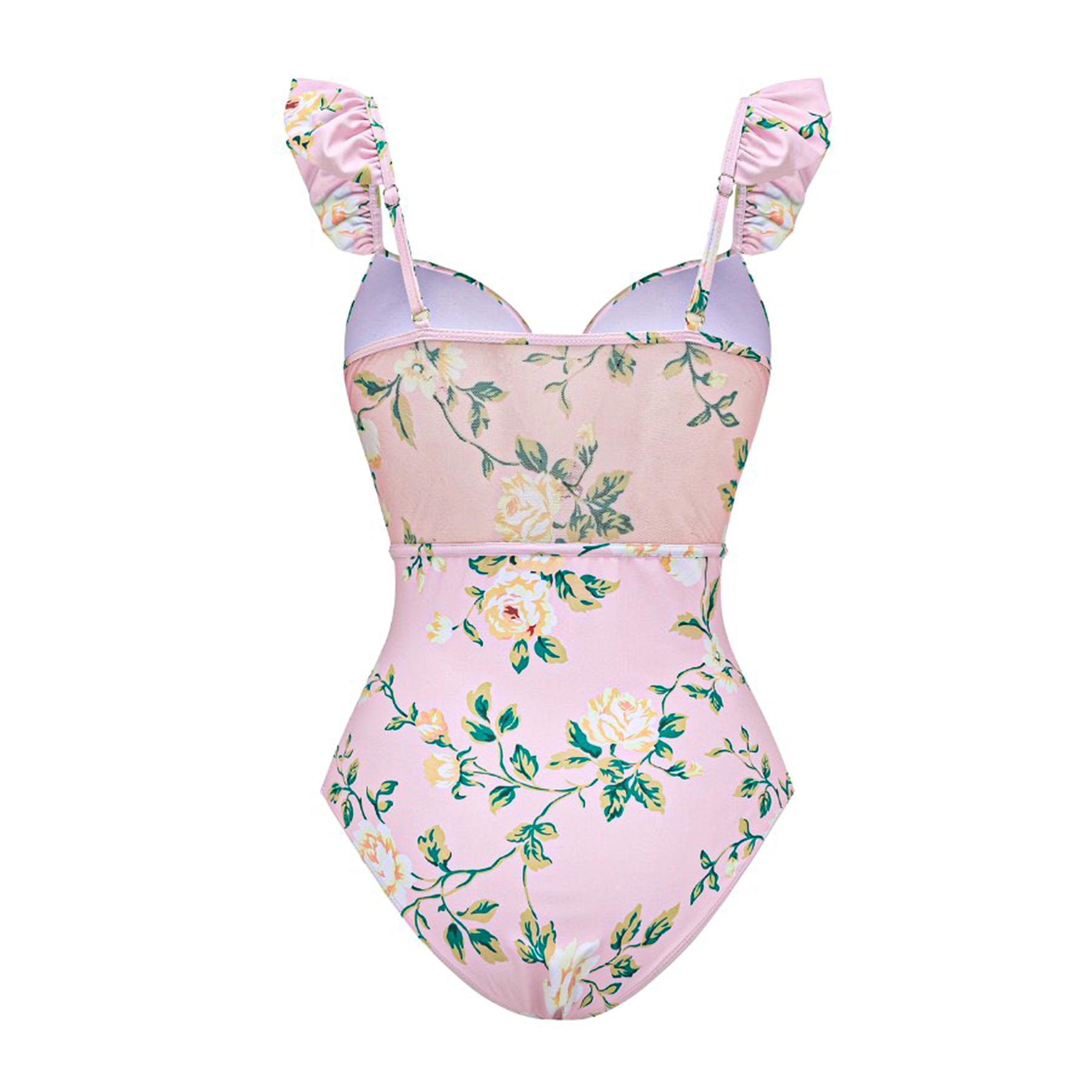 Maillot 1 pièce fleuri avec armatures, double rembourrage et bretelles à volants- M10 – Image 4
