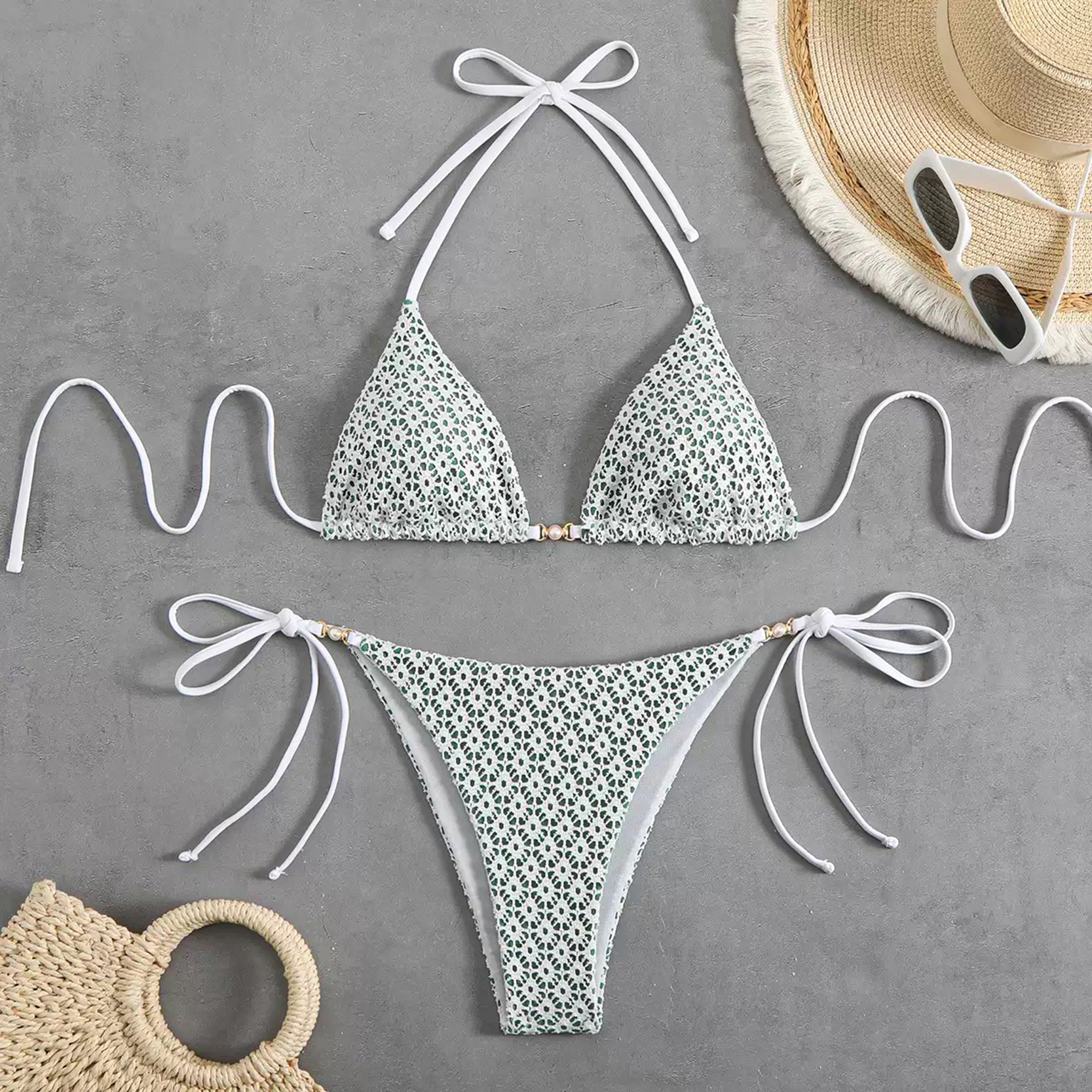 Maillot 2 pièces triangle effet broderie avec rembourrage amovible- M12 – Image 4