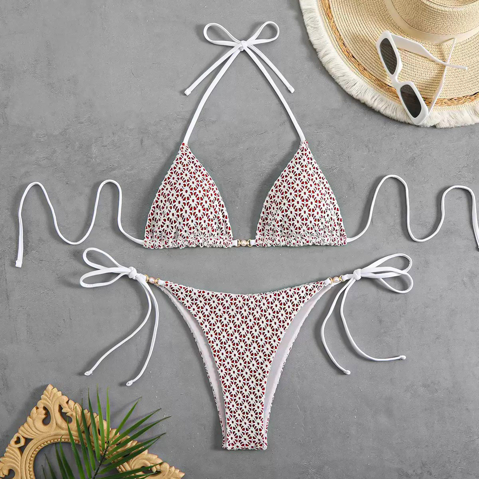 Maillot 2 pièces triangle effet broderie avec rembourrage amovible- M12 – Image 5