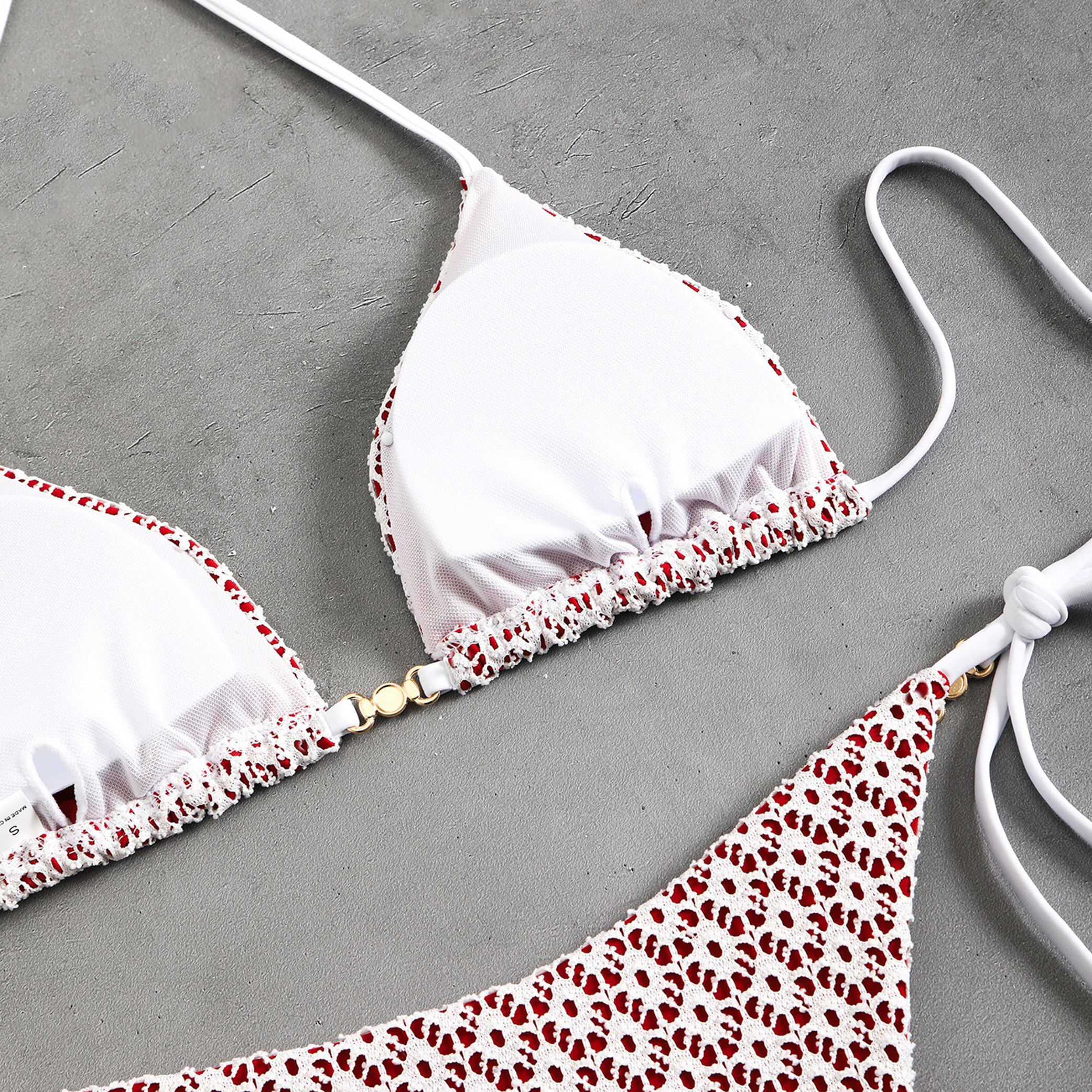 Maillot 2 pièces triangle effet broderie avec rembourrage amovible- M12 – Image 7