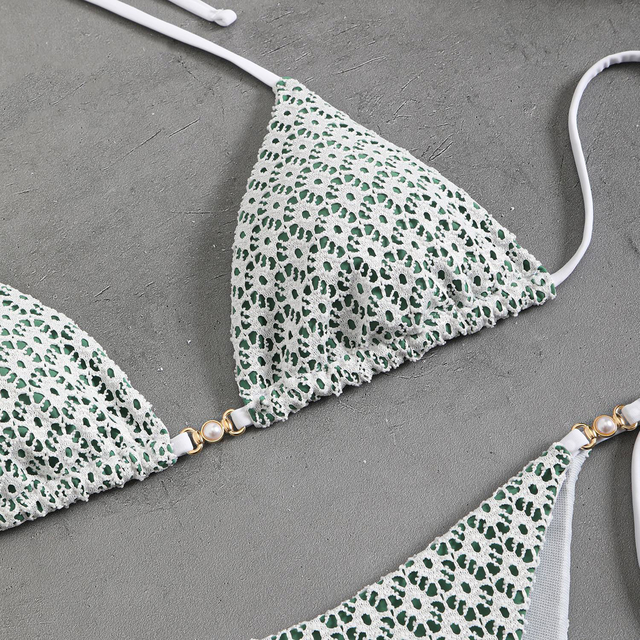 Maillot 2 pièces triangle effet broderie avec rembourrage amovible- M12 – Image 8